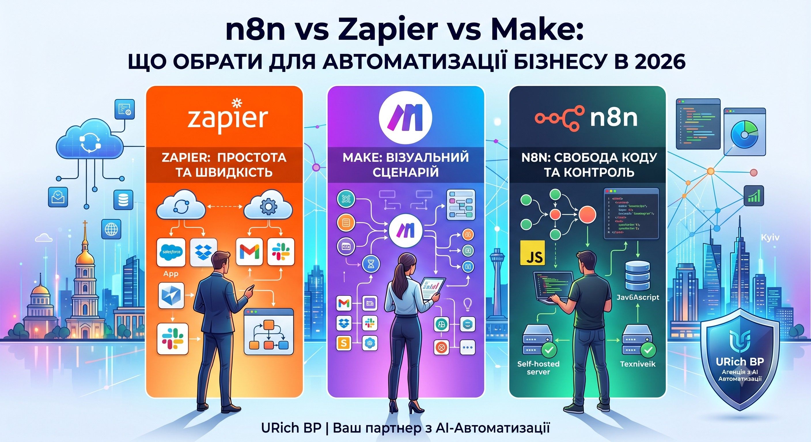 n8n vs Zapier vs Make: що обрати для автоматизації бізнесу в 2026